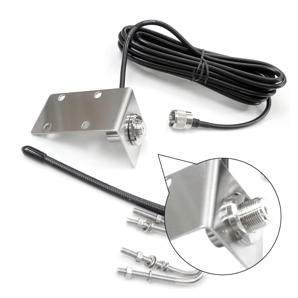 Antena Marina VHF de 156-163 MHz, Impermeable, con Mástil y Cable RG-58 de 5 M/16,4 Pies, Soporte en Forma de L para, Velero y