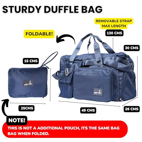 Image of POPCUBE Premium 45 cms Duffle Bag for Travel Sports Gym Shoulder Bag for Women with Wet Pocket & Shoe Compartment Weekender Overnight Travel Luggage Bag. (Style 2, Dark Blue)