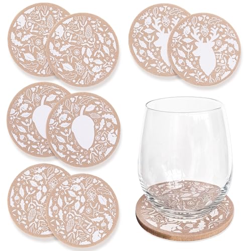 Papierdrachen 8 sottobicchieri in feltro per Natale – motivo cervo – in colore marrone con stampa di alta qualità – decorazione natalizia – decorazione da tavola festiva – 9