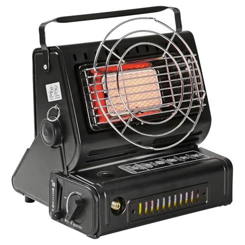 LIVHOME 2-in-1 Portable Gas Heater & Stove 1.3kW with Auto Ignition Safety Grill & Temperature Control Butane/Propane Compatible Camping Heater Cooker for Camping (Camping Heater)