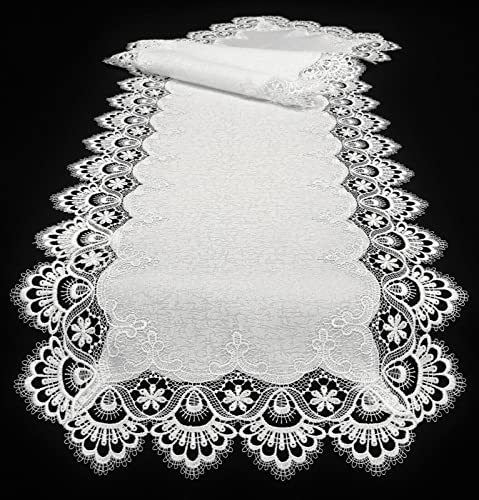 Spitzendecke Spitze Altweiss #8139 Tischläufer Mitteldecke Tischband (45x130cm Eckig) – Ansicht 1