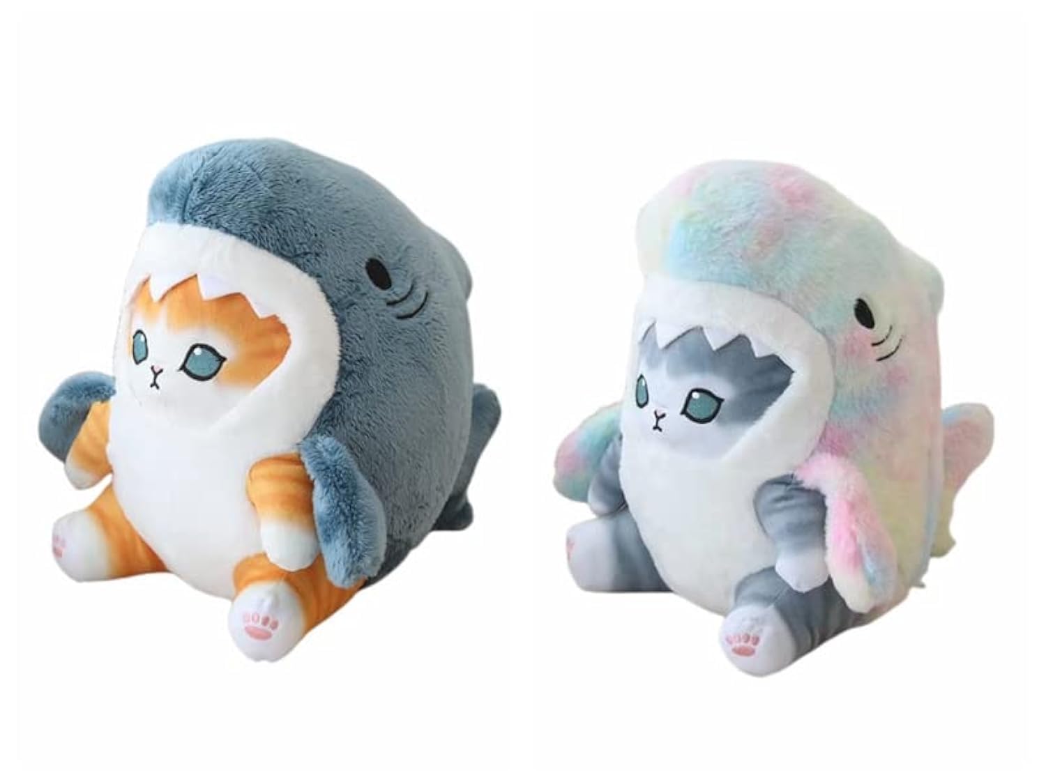 8'' Cute Shark Cat Plush Toy Fried Shrimp Cat Stuffed Animal Plushies Doll,Gift for Kids (Blue Gold+Colorful Grey)