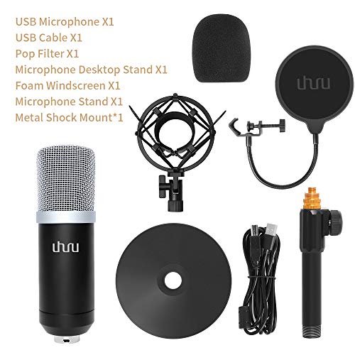 UHURU Microfono Podcast, USB per PC Kit Microfono a Condensatore Professionale 192Khz/24 Bit con Supporto da Scrivania, Filtro Pod Compatibile con PC, Laptop, Canto,Youtube,Casa Streaming,Gaming