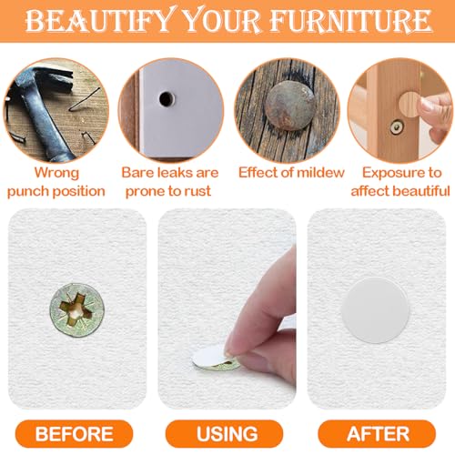 ZFKXGS 322 Stück Schraubenabdeckung Selbstklebend Weiß, Ø12mm/15mm/21mm/30mm/50mm Rund Selbstklebende Schrauben Abdeckkappen wasserdichte Schraubenloch Aufkleber für Wandschränke Schreibtische Möbel