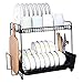 AIRUJIA Escurreplatos de 2 Pisos, Escurridor de Platos con Bandeja de Goteo, Soporte para Tablas de Cortar, Bandejas de Extraíbles, Organizador Platos Cocina