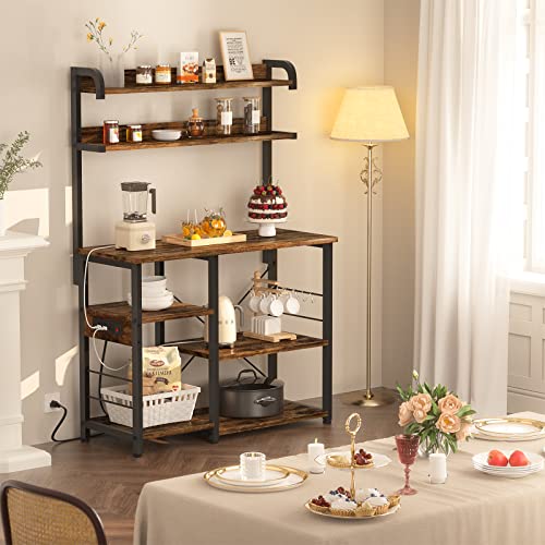 Topfurny Baker's Rack With Power Outlet, Coffee Station, Microwave Oven Stand, Kitchen Shelf, Microwave Cart, 7-Tier Microwave Stand Or Coffee Bar Table Organizer, For Spice, Pots And Pans Organizer #TOP7
