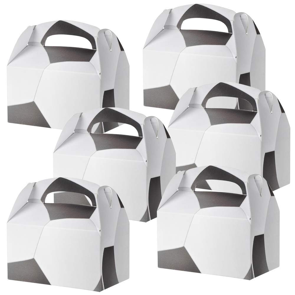 ArtCreativity Soccer Treat Boxes, Pack of 12 Soccer Goodie Bags, Sports Themed Birthday Party Favors, Team Gifts Snack Bag, Cardboard Gift Box Treat Bags with Handles for Candy, Cookies, and Toys