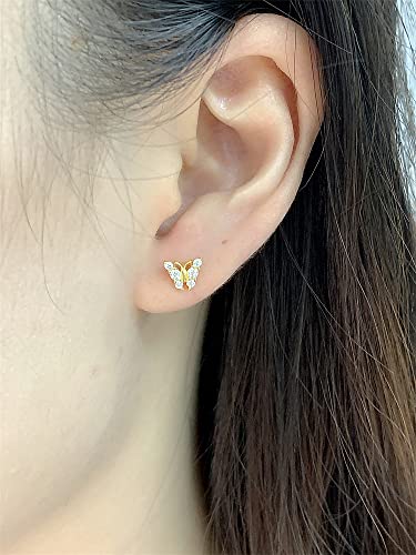 18G Tiny Butterfly Stud Cartilage Earrings for Women Girls 925 Sterling Silver Cubic Zirconia Mini Cute Crystal 3mm Ball Back Piercing Studs Sleeper Tragus Post Hypoallergenic Birthday Christmas Jewelry3