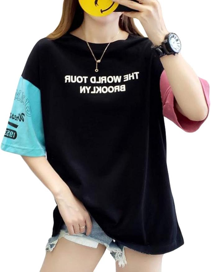 Amazon Gergeous半袖tシャツ レディース 切り替え ティーシャツ ゆったり ファッション カットソー クルーネック カジュアル おしゃれ Tシャツ 韓国風 ストリート系 夏 Tシャツ カットソー 通販