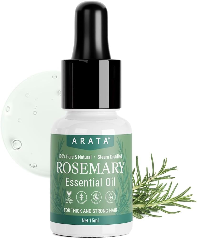 Arata Undiluted Rosemary Essential Oil For Hair Growth, Hair Fall Control & Nourishment | 100% Natural and Pure Blend | Strengthens Hair & Balances Scalp | 15ML