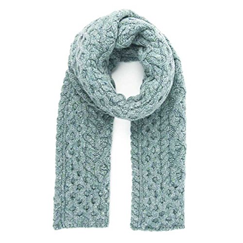 Traditional Irish Wool Scarf, Honeycomb Stitch, Ocean Mist2
