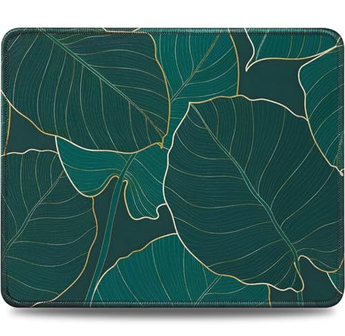 JIKIOU Mouse Pad with Non-Slip Rubber Base, Premium-Textured & Washable Computer Mousepad with Stitched Edges, Mouse Pads for Computers, Laptop, Gaming, Office & Home, 10.2 x 8.3 in Leaf