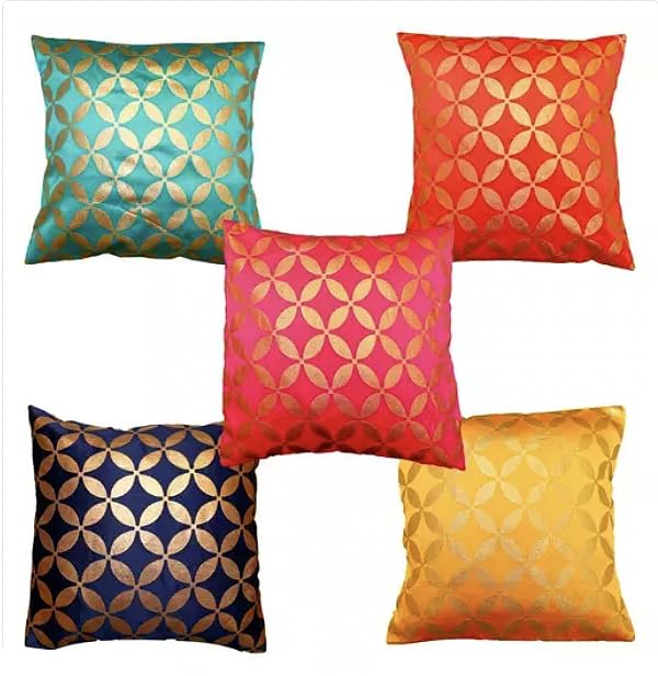 vireo jaipur silk multicolour 18x18 inch cushion cover set of 5 pcs- 0053