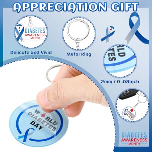 Remuuly 50 Pcs Diabetes Awareness Keychain Bulk Type 1 Diabetes Keychain Gifts Blue Gray Ribbon Key Ring Celebration Party Gifts Decor for Women Men
