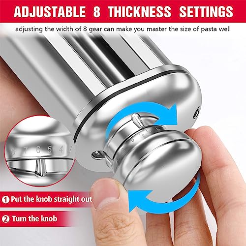 Electric Pasta Maker Attachment Dough Roller for All Kitchenaid Mixers, Noodle Ravioli Dumpling Maker with 8 Different Thicknesses Setting, Kitchen Aid Mixer Accessory Stainless Steel 1 Pack