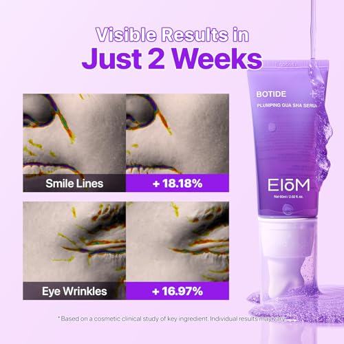 EIOM Botide Plumping Serum + Built-in Ceramic Gua Sha – 2-in-1 Daily Sculpting & De-Puffing Routine 20 Types of Peptides + 8-Type Hyaluronic Acid Firming K-Beauty Serum (2.02 fl.oz)