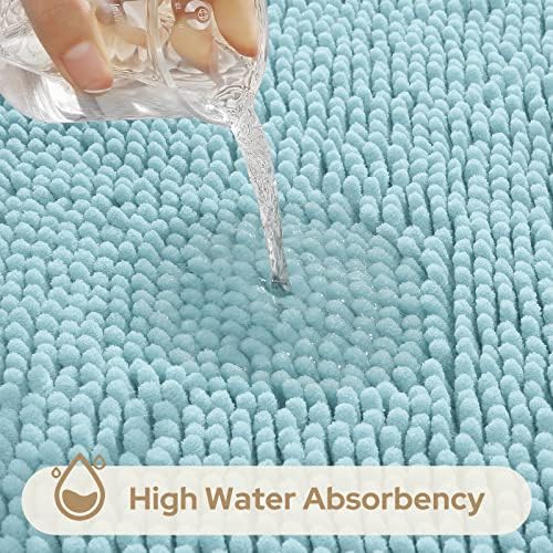 HOMEIDEAS 3 Pieces Bath Mat Set, Soft Chenille Bathroom Rugs Mat, 3X Absorbent Spa Shaggy Bath Rugs Set, Machine Washable & Non Slip Bath Mats for Bathroom, Tub, ShowerLight Blue