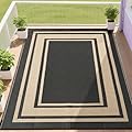 RURALITY Outdoor Rugs 6x9 Waterproof for Patios Clearance,Plastic Straw Mats for Backyard,Porch,Deck,Balcony,Reversible,Black and Beige