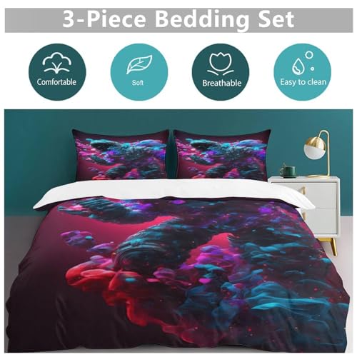 Housse de couette astronaute microfibre anti-plis parure de lit 220x240cm douce sans repassage - 4