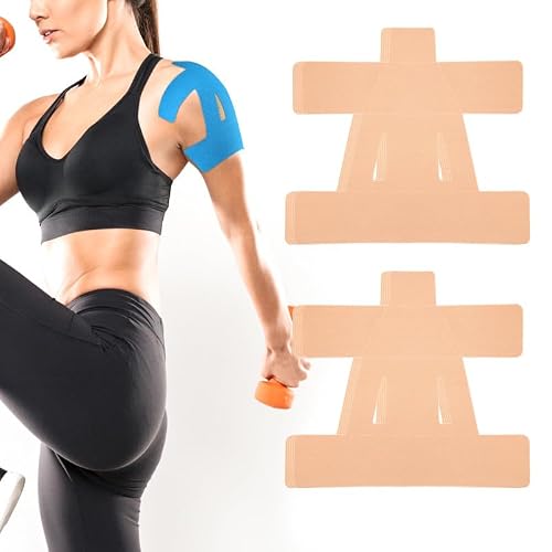 Precut Kinesiology Tape for Shoulder, 10 Pcs Enhance Elastic Kinesiology Athletic Tape for Shoulder Support and Muscle Sports, Waterproof & Breathable, Hypoallergenic & Latex-Free Tape (Beige)