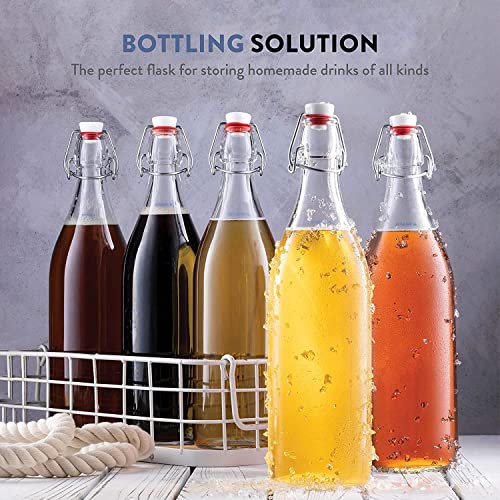 Image of SYANKA Glass Water Bottles - 1 Litre, Pack of 3, Swing Top Flip with Airtight Leak Proof Cap, Glass Bottles For Fridge, Kitchen storage, Oil, Vinegar, Beverages, Juices.