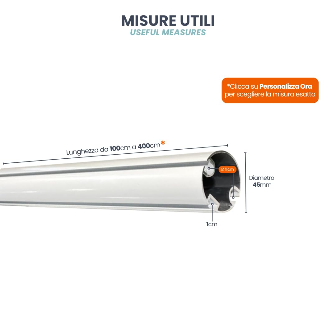 TENDAGGIMANIA ® Kit Perfil Barra Aluminio para toldos de balcón de Sol - Barra Toldo Vertical de Jardín Completo con tornillos, tacos, tapones y ojales, color: antracita – Medidas: 400 cm