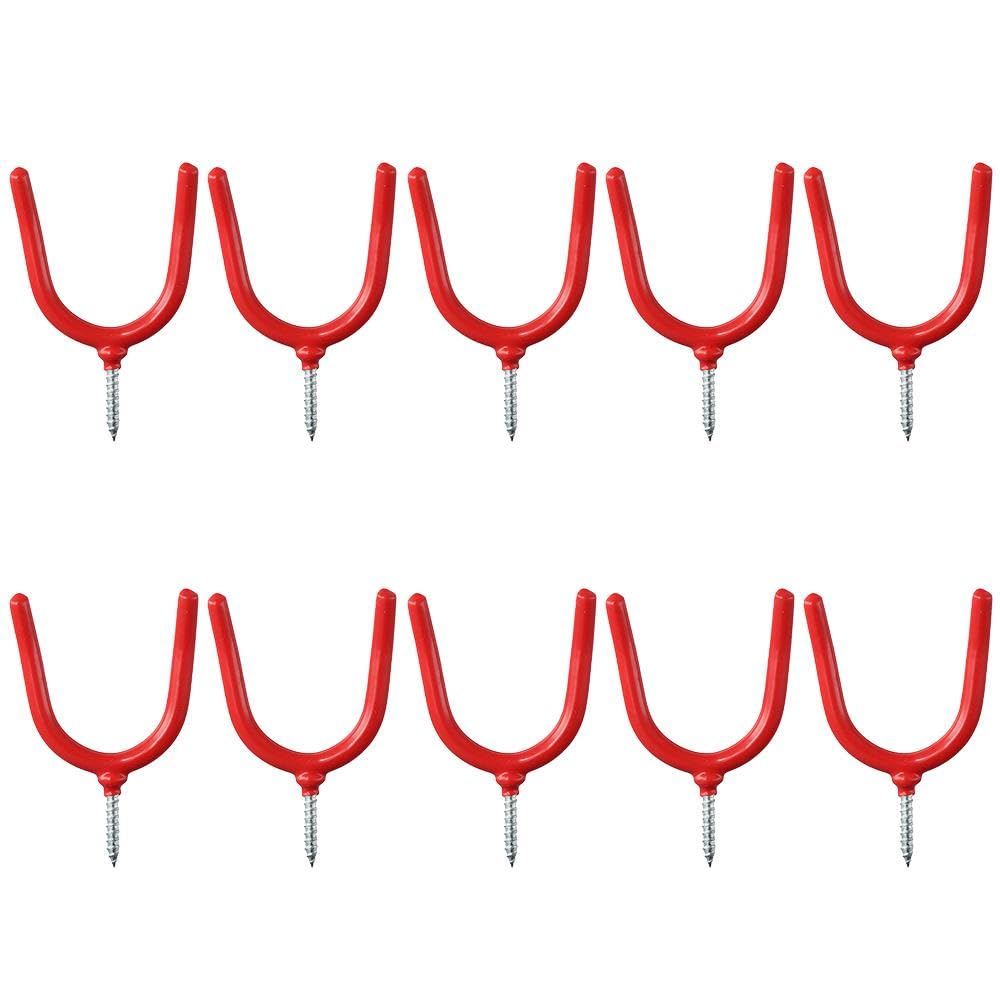 Urjumpea 10 Pack Screw-in U Utility Hooks,Red Vinyl Coated Steel Wall Mount Garage Storage Hanger for Shed Yard,Heavy Duty Tool Hanger for Broom,Rake,Mop,Shovel,Garden Tools,Workshop Organizer