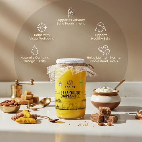 Image of ROSIER A2 Pure Gir Cow Ghee | (1L Ghee + 300gm Honey) | Traditional Bilona Method A2 Cow Ghee | Wild Forest Himalayan Honey | Grassfed, Pure and Healthy Desi Cow Ghee | Combo Pack (Pack of 2)