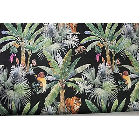 Bengal Tiger, Toucan, Parrot Italian Velvet Upholstery Fabric|Black Amazon Tropical Heavy Chair, Curtain Fabric|Jungle Ottoman, Cushion Material|300 Gram per sqm (A4 Size Sample, Bengal Tiger) Cover