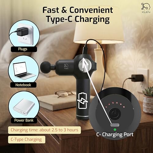 Image of KLEN Body Massager Machine for Pain Relief Deep Tissue Vibrator Portable Massage Gun for Back, Neck, Shoulder & Leg Muscle Relaxation at Home or Gym Use