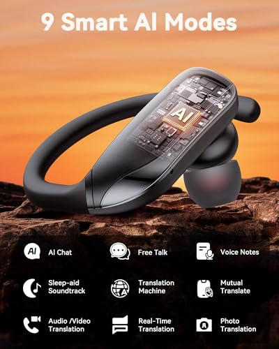 Image of bmani Ear Buds Wireless Earbuds Bluetooth Headphones with 80H Playtime LED Display Case, Over-Ear Hook with Mic, Stereo Sound, Easy Button Controls, Sports Earphones for Running Workout Gym Black