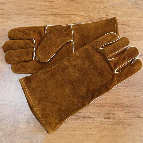 Olson Deepak Welding Gloves Heat Resistant Baking Grill Gloves Welder Fireplace Stove Glove (Brown-14Inch) #TOP1