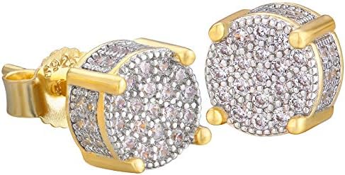 KRKC&CO Diamond Stud Earrings for Men, 14K Gold Iced Out Micro Pave 5A CZ Stones Earrings, Hypoallergenic 925 Sterling Silver Earrings, Hip Hop Street-wear Rapper Earring Dating Party