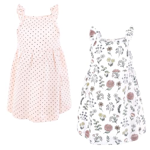 Image of Hudson Baby Infant and Toddler Girls Cotton Dresses, Pastel Wildflower, 2T