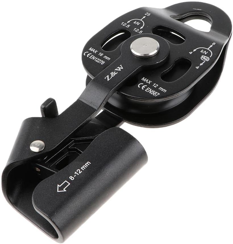 Premium Outdoor Climbing 25KN Hauling Pulley for 8-12mm Rope | High Strength Aviation Aluminum with Cam Clamp | Improve Efficiency & Maneuverability | Rock Climbing,