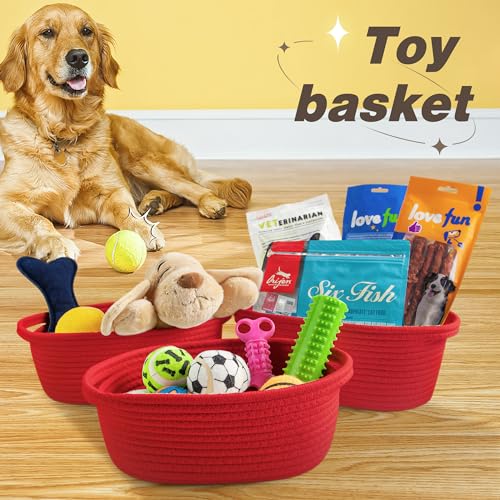 Image of Pro Goleem Small Woven Basket with Gift Bags and Ribbons Durable Baskets for Gifts Empty Small Rope Basket for Storage 12 inchX 8 inch X 5 inch Baby Toy Basket with Handles, Red