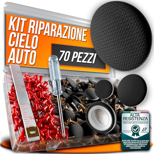 70 Kit Riparazione Cielo Auto Nero - Puntine Fissaggio Rivetti