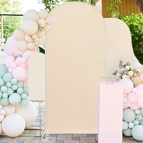 FUHSY 7.2FT Arch Stand Cover Beige Fitted Wedding Arch Backdrop Cover Balloon Chiara Arched Backdrop Panels for Birthday Party Round Top Frame Stand Covers Spandex for Birthday Party Decoration by FUHSY - Used condition - US$12.35