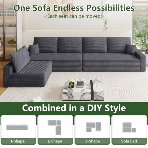 Image of Oversized Modular Sectional Sofa Couch, Large 6 Seater Corner Sofa Modern L Shaped Sectional Couch Cloud Couches for Living Room, Office, Spacious Space, Corduroy, No Assembly Required, Dark Grey