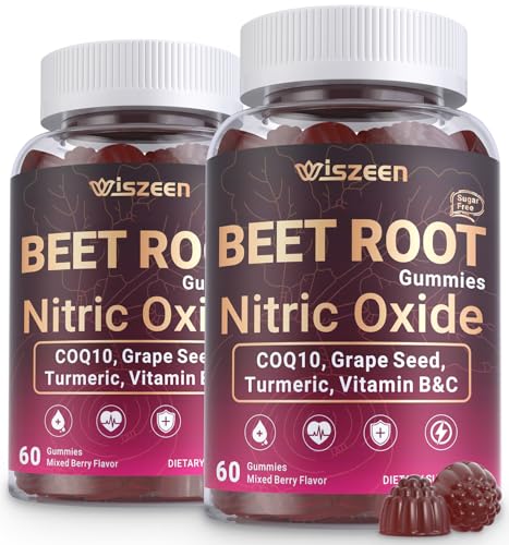 Wiszeen Beet Root Gummies Nitric Oxide Supplements for Men & Women with COQ10 Turmeric Extract Vitamin C & B12 Vegan Non-GMO Sugar Free 120 Cts