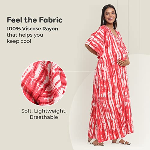 Image of Maternity Dress for Women with Breastfeeding Zippers | Kaftan Dress | Adjustable Belt for Growing Belly | Feeding Dress for Pre & Post Pregnancy