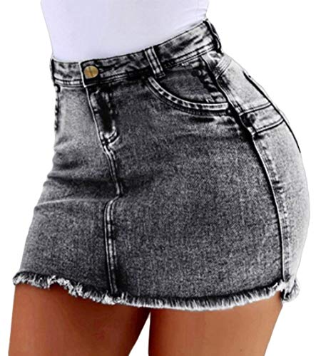 CHARTOU Women's Retro Distressed High Waist Packaged Hip Bodycon Denim Jean Mini Skirt
