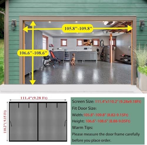 Image of Magnetic Garage Door Screen 9x9ft for 1 2 Car Garage Carport Patio Porch | Retractable Fiberglass Privacy Mesh, Weighted Bottom, Kids & Pets Friendly, Easy Installation, Windproof, Repair Pieces