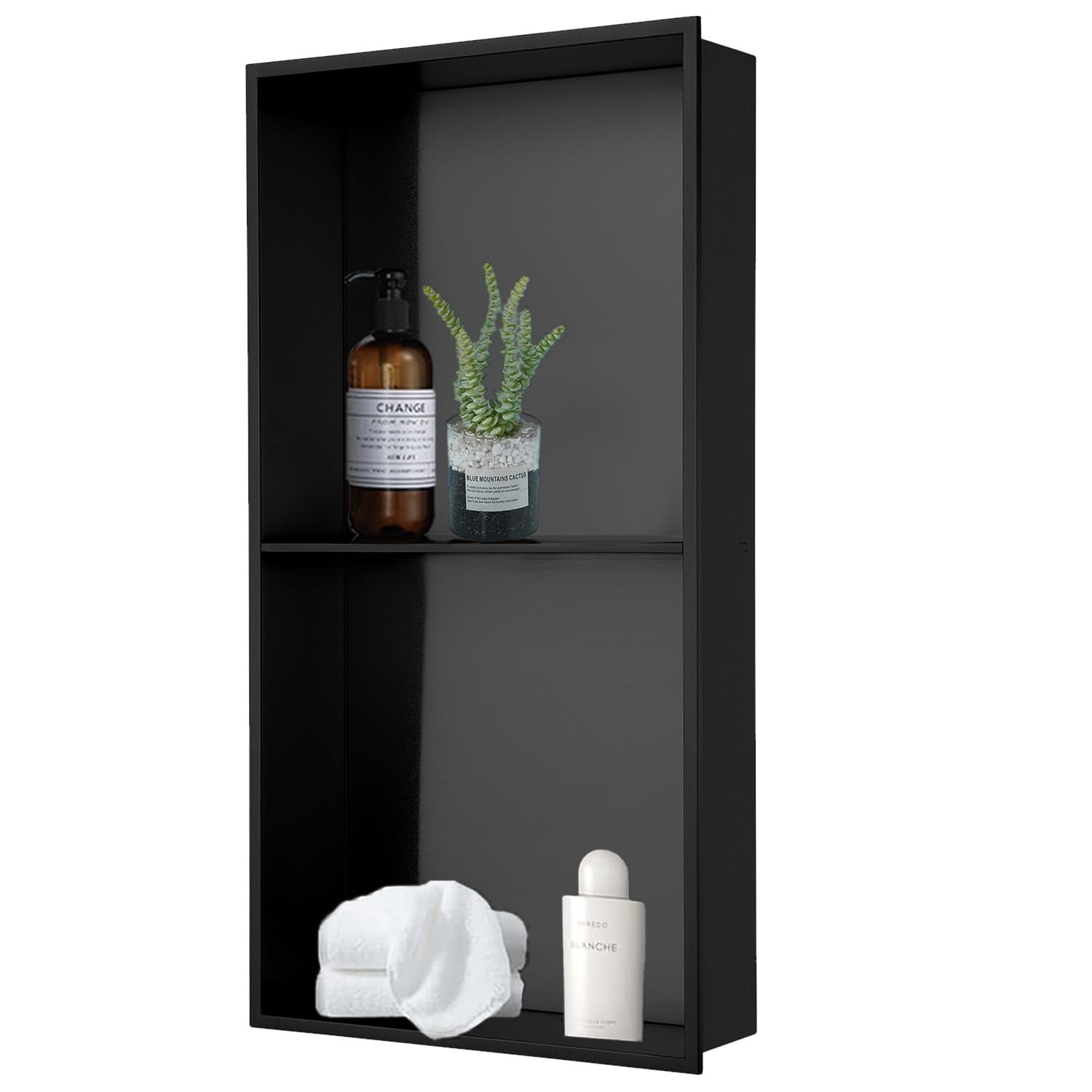 HOTIS 12 24 Black Double Selves Shower Niche Stainless Steel Recessed Bathroom Niche No Tile Needed Bathroom Wall
