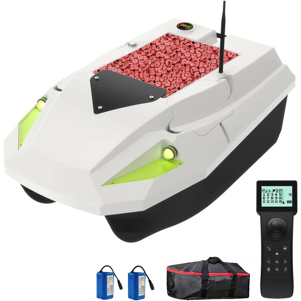 GPS Bait Boat with 100-Point Positioning, Trolling Hook & Drag Net, Night Fishing Lights, Speed Control, 4.4lbs Load Capacity