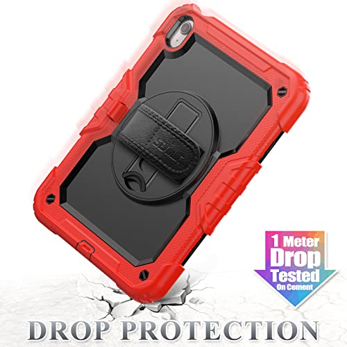 Image of SEYMAC stock iPad 10th Generation Case 10.9'', Full-Body Drop Protection Case with Screen Protector Pen Holder [360 Rotate Hand Strap /Stand] for iPad 10th Generation 10.9 inch 2022 (Black+Red)