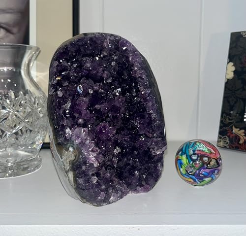 Image of 3.5-4.5 lbs, Large Premium A+ Grade Amethyst Geode Crystal Clusters - Each Piece is Unique & Natural - - Deep Purple Crystal Formations - FREE 3 inch Selenite Wand with purchase.