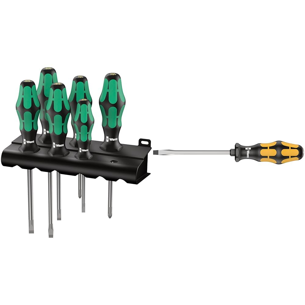 Wera - 5105650001 Kraftform Plus 334/6 Screwdriver Set with Rack and Lasertip, 6-Pieces & 05018264001 Kraftform Plus 932 A Slotted Screwdriver, 5.5mm Head, 4" Blade Length