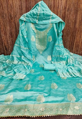 Image of Sidhidata Women's Dyable Banarasi Jacquard Unstitched Salwar Suit Dress Material With Mini Sequence Work Dupatta (DM Ikka Free Size)