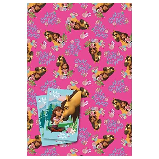 Spirit - Papel de regalo, 4 hojas, 4 etiquetas, tamaño de la hoja, 70 cm x 50 cm, producto oficial con recursos responsables